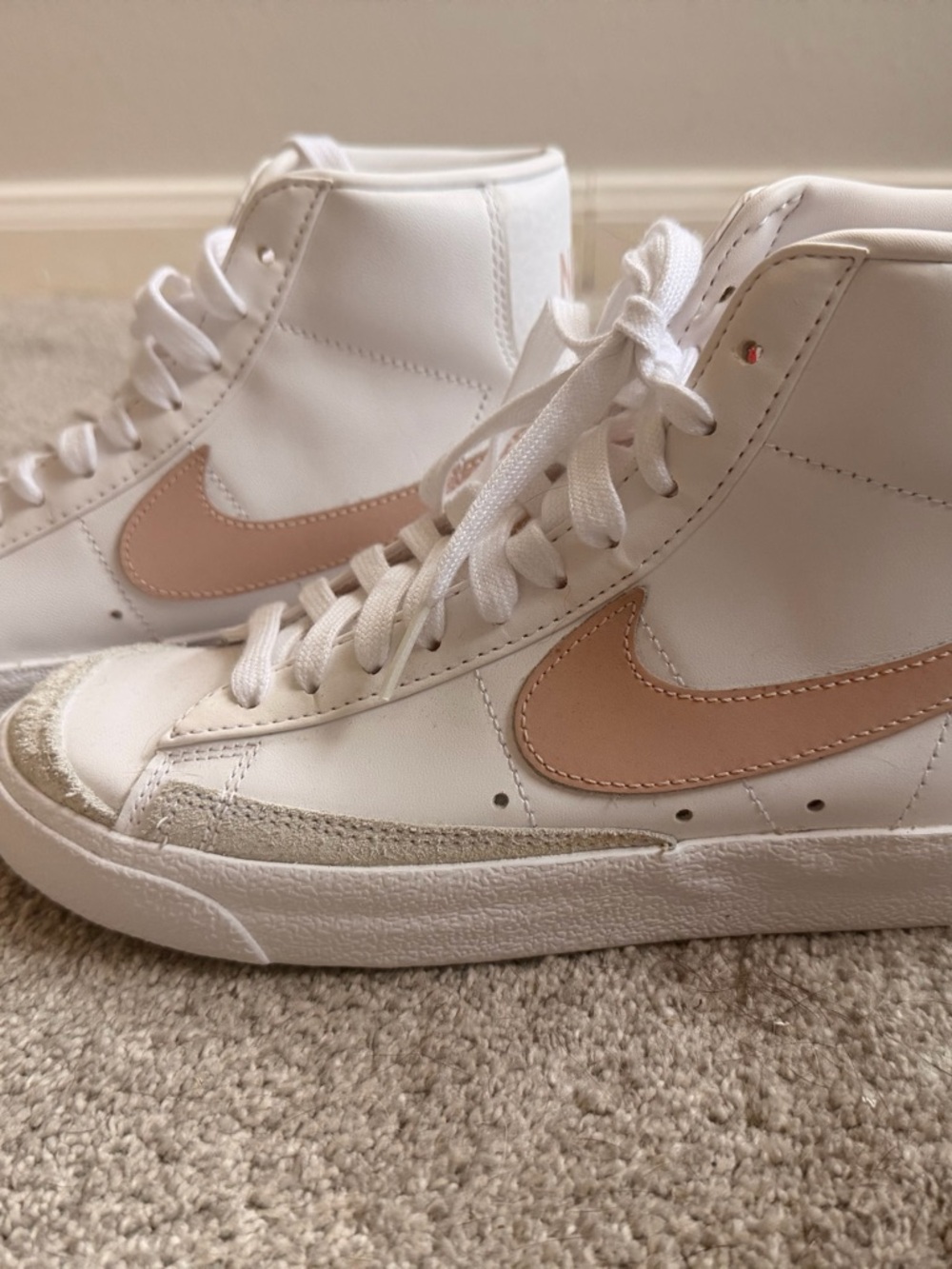 Nike High-Top Sneakers White with Pale Pink Swoosh